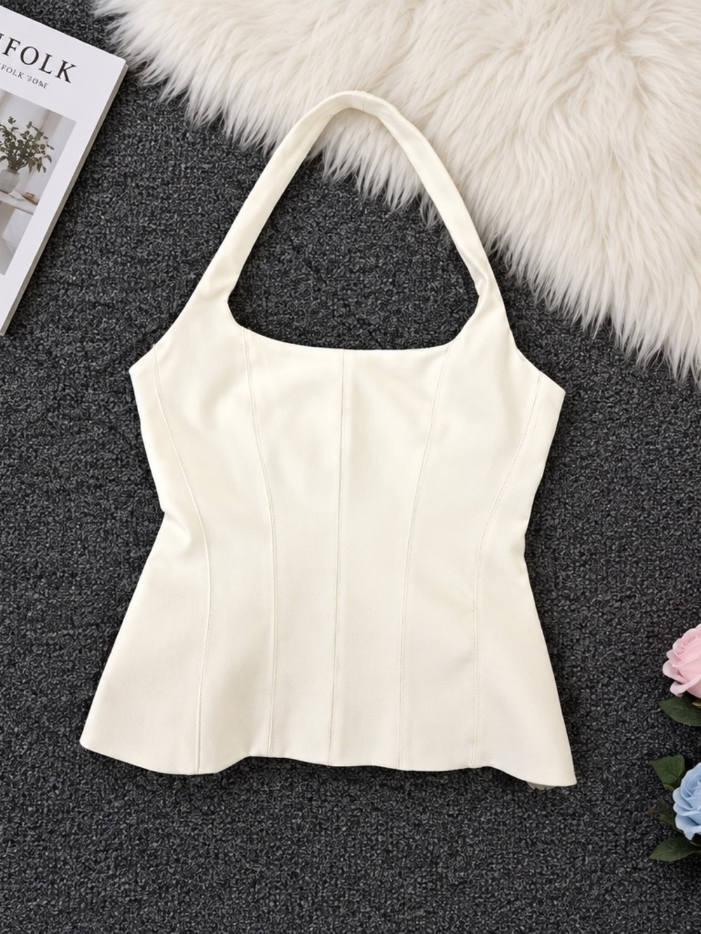 Zara Cream Halter Corset-Style Camisole